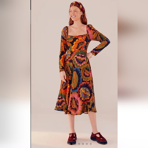 New FARM RIO Colorful Flowers Midi Dress Size S - Picture 4 of 16